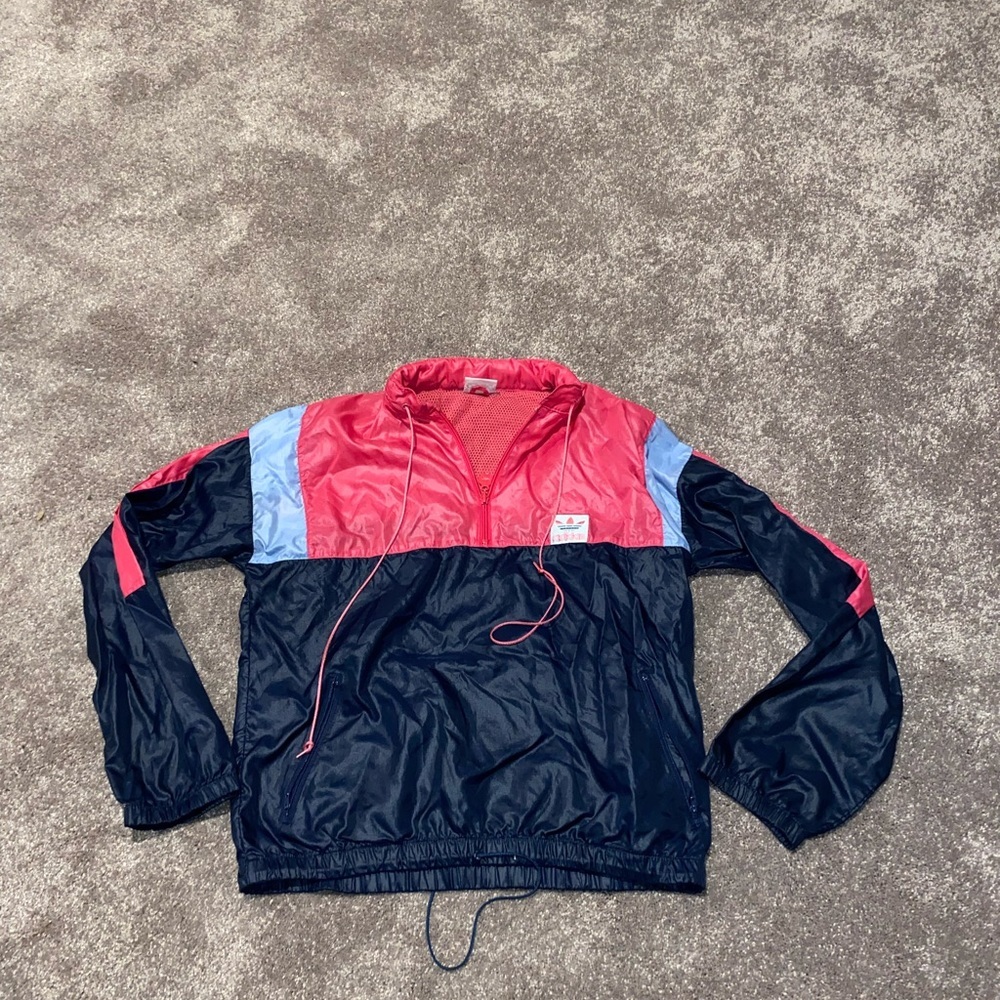 Adidas Colorblock Quarter Zip Windbreaker Pullover Jacket Retro SIZE L Pink Blue